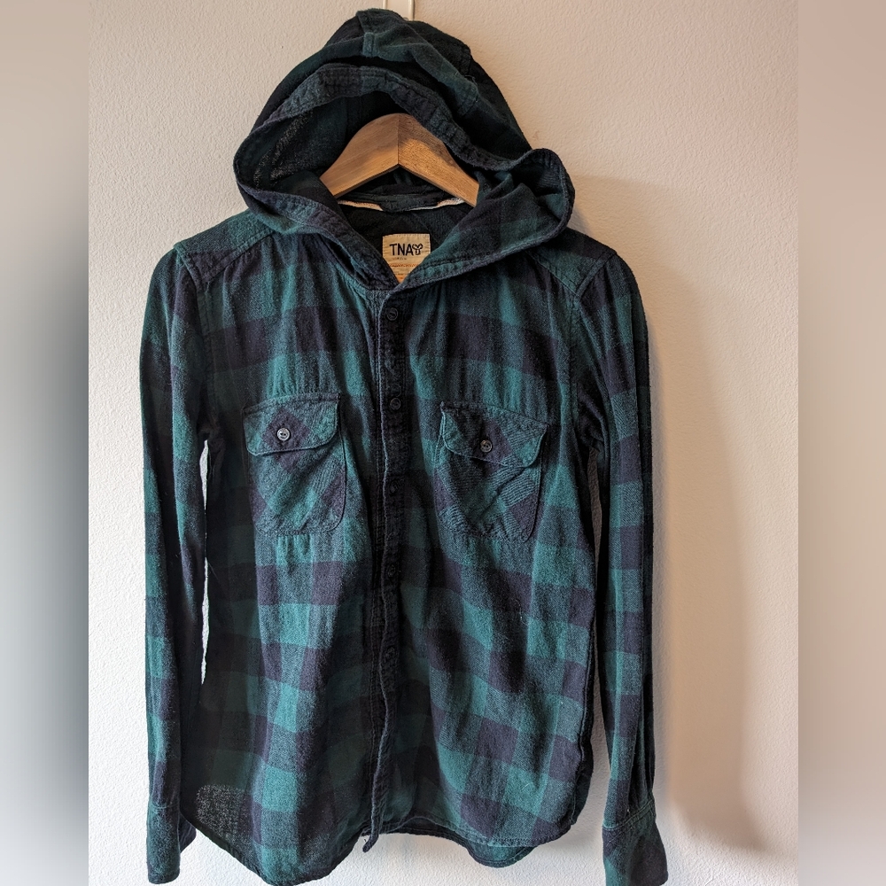 Aritizia TNA - Green/Black Plaid Shirt with Hood - Size XS